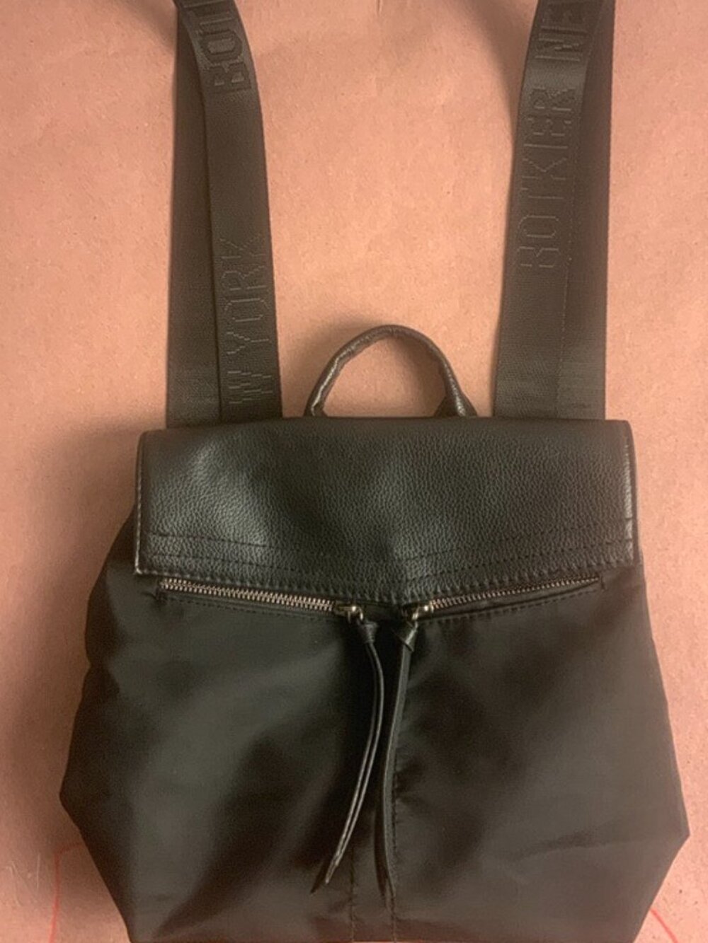 Botkier New York Trigger Mini Backpack Black Nylon & Faux Pebbled Leather